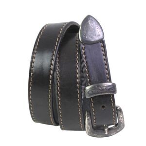 Excursion BLACK GENUINE LEATHER 1"Wd STITCH CASUAL DRESS WOMEN'S BELT Sz L (G49
